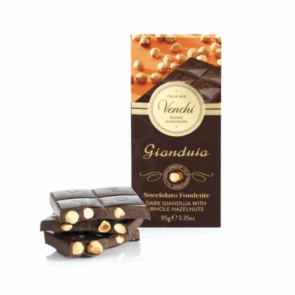 Venchi - Chokladkaka mörk Gianduja med hela hasselnötter, 95g.