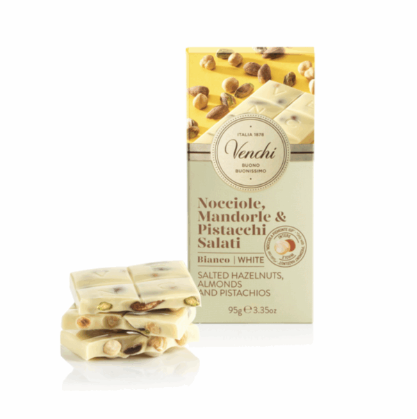 Venchi - Vit choklad med saltade nötter, 100g.