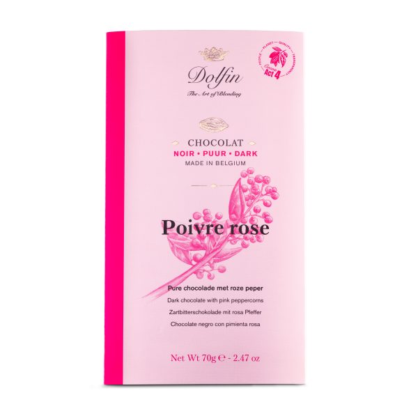 Dolfin Chokladkaka - Mörk choklad med rosépeppar, 70g.