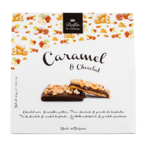 Dolfin Caramels - krokant, choklad och hasselnötter, 200g.