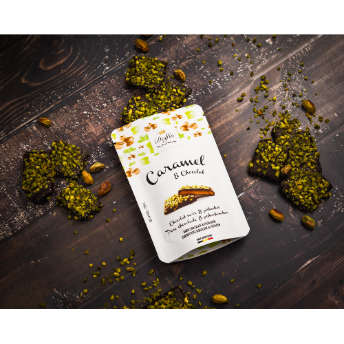 Dolfin Caramels - kola, choklad och pistagenötter, 45g. - Bild 2