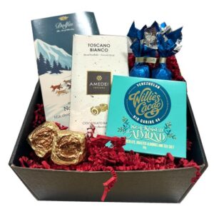 Vitblå chokladlåda med vinterns smaker