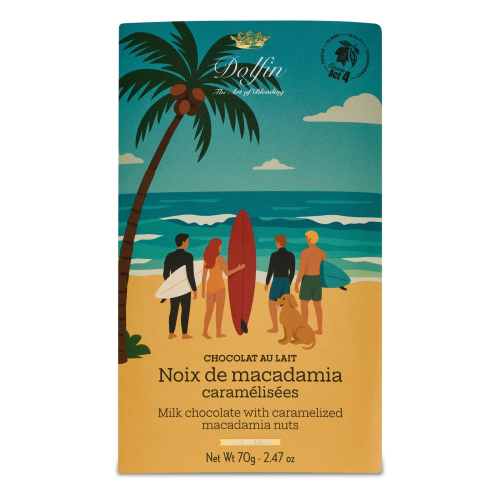 Dolfin Chokladkaka - Vintage Sommar, ljus choklad med makadamianötter, 70g.