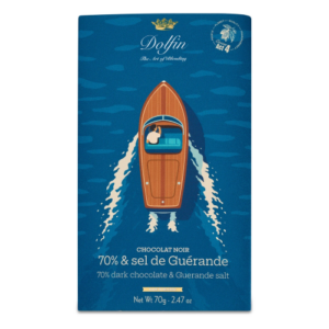 Dolfin Chokladkaka - SOMMARMOTIV mörk choklad med Guerandesalt, 70g.