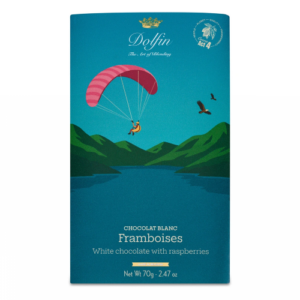 Dolfin Chokladkaka - SOMMARMOTIV vit choklad med hallon, 70g.